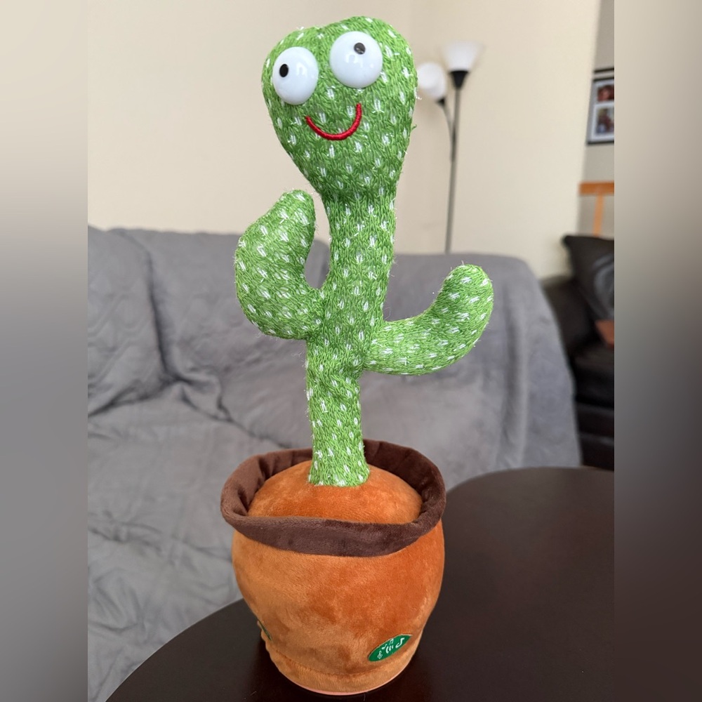 Talking, Dancing Green Plush Cactus Toy in Brown Pot